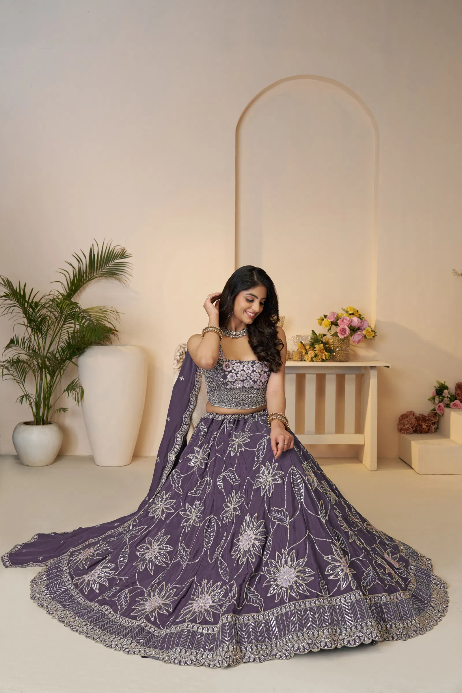 Kf 28 Purple Satin Silk Sequin Work Bridal Lehenga Wholesale Market